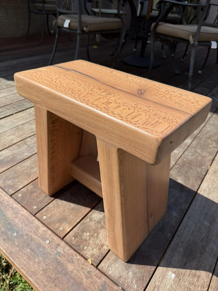 Silky oak side table with figured grain